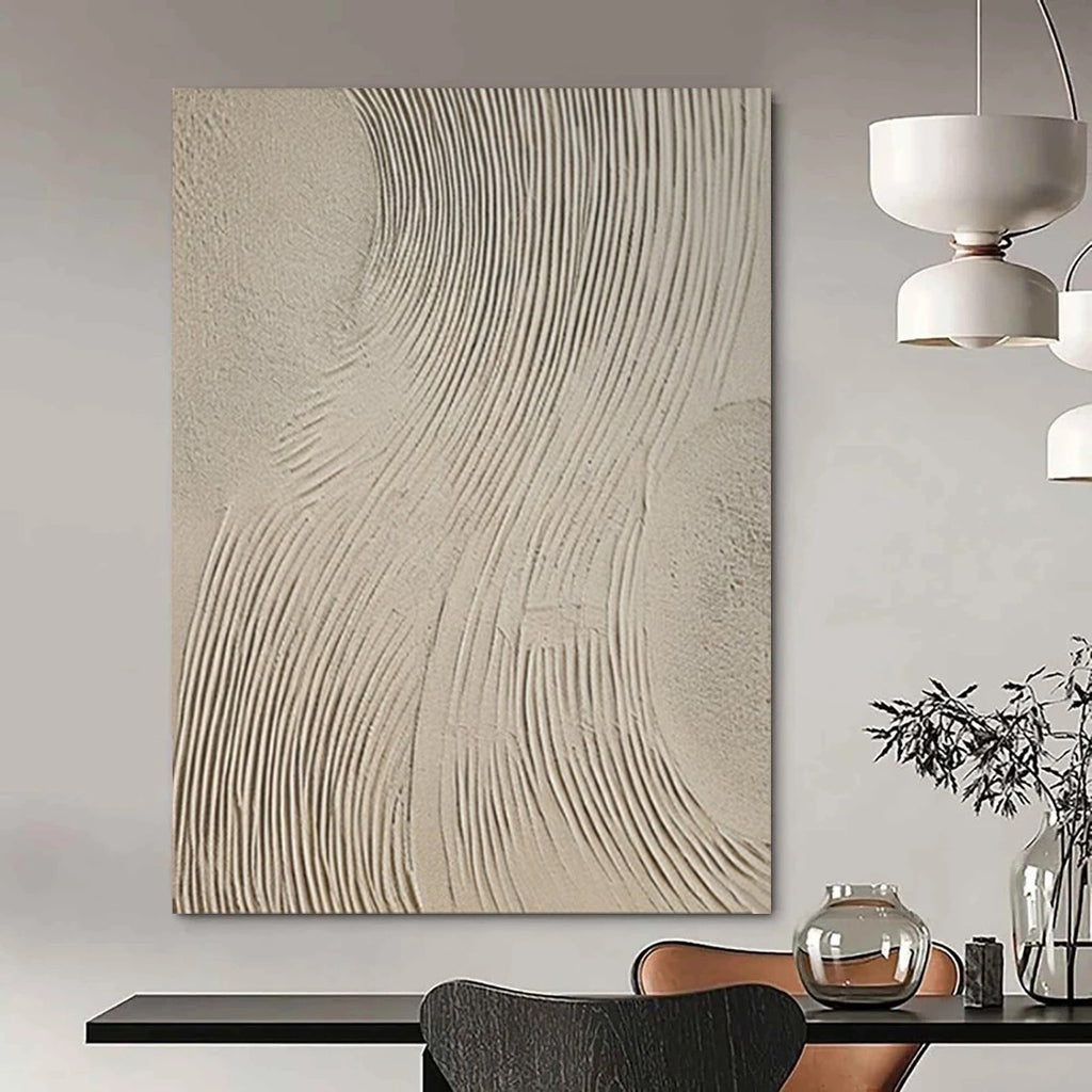 Beige Textured Waves, "Dune Rhythms" – Textured Abstract Painting On Canvas PS0960