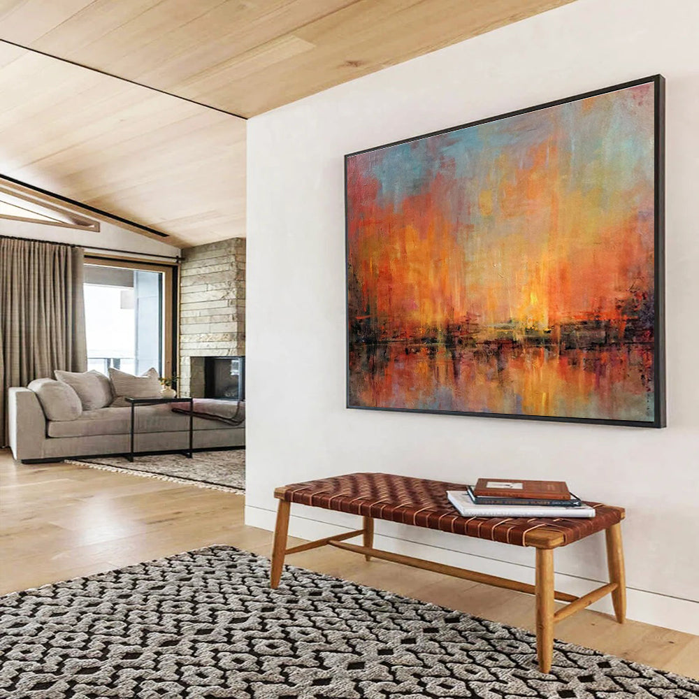 “Fiery Sunset Abstract” - Impressionistic Landscape Painting On Canvas DKS386