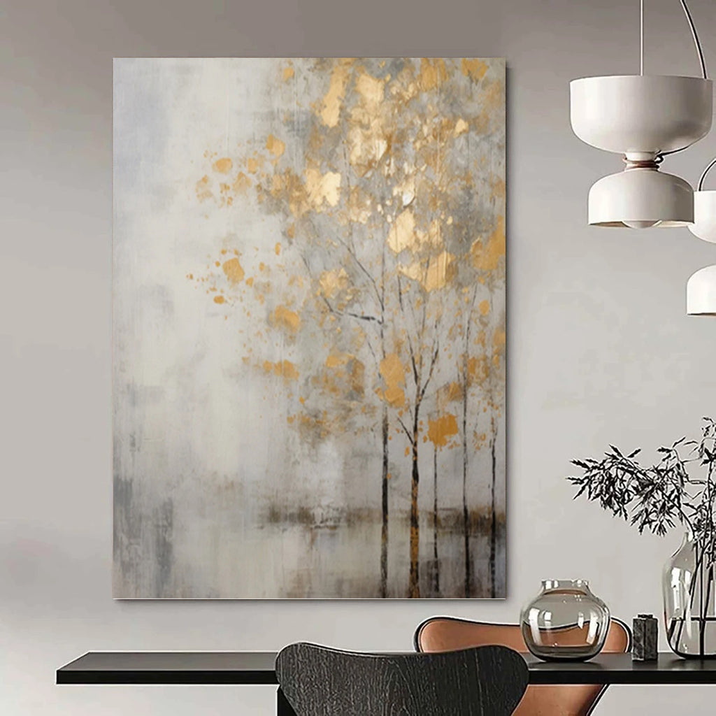 “Golden Tree Silhouette” - Abstract Landscape Painting On Canvas PT1055