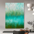 Gradient Green and Blue Textured Field - Impasto Landscape - like Painting On Canvas PS1235