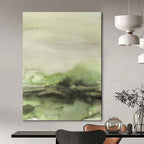 “Green - Gray Watercolor Abstract” - Watercolor Landscape Painting On Canvas PT1965