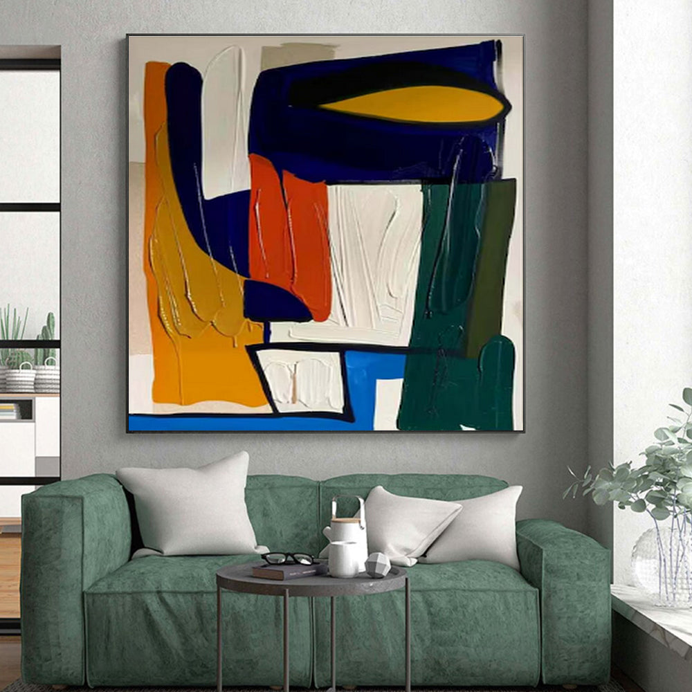 “Bold Color Blocks” - Multicolor, Blue, Orange, Green Abstract Geometric Painting On Canvas PS0627