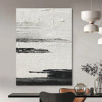 “Textured Black and White Horizons” - Layered Minimalist Painting On Canvas DS369