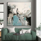 “Black - Blue - Silver Abstract Fluid Forms” - Mysterious Abstract Painting On Canvas PS0365