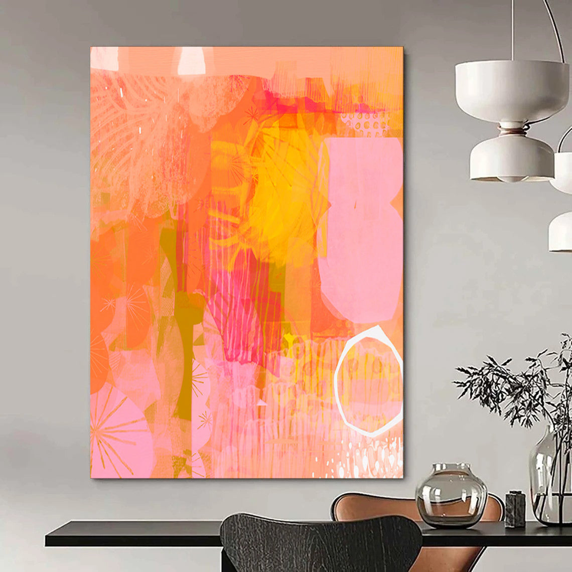 “Peach - Orange Abstract Forms” - Abstract Painting On Canvas PT2003