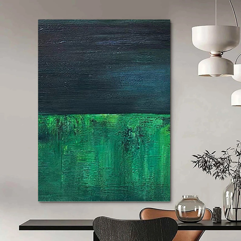 “Green - Black Abstract Layers” - Minimalist Abstract Painting On Canvas PT1201