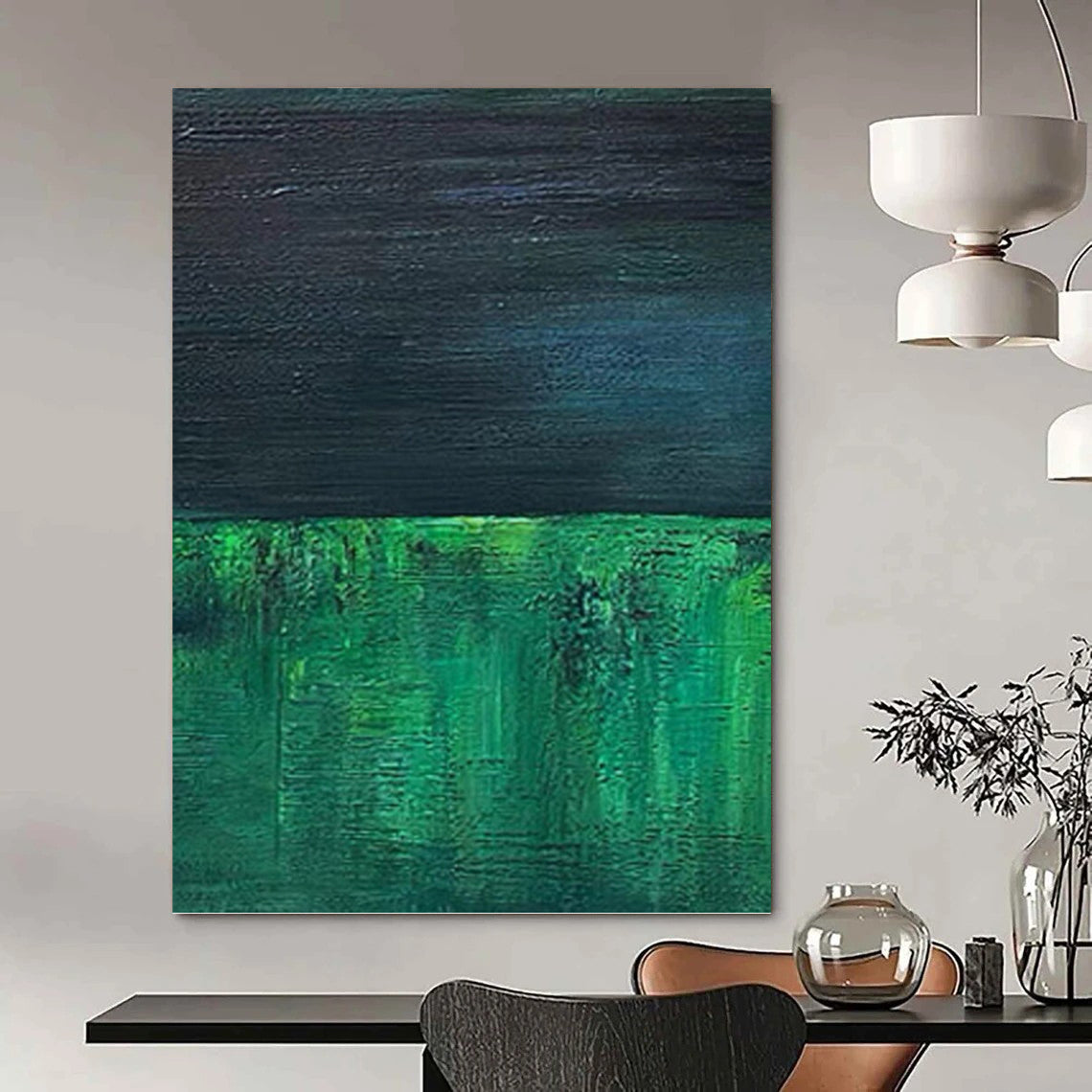 “Green - Black Abstract Layers” - Minimalist Abstract Painting On Canvas PT1201