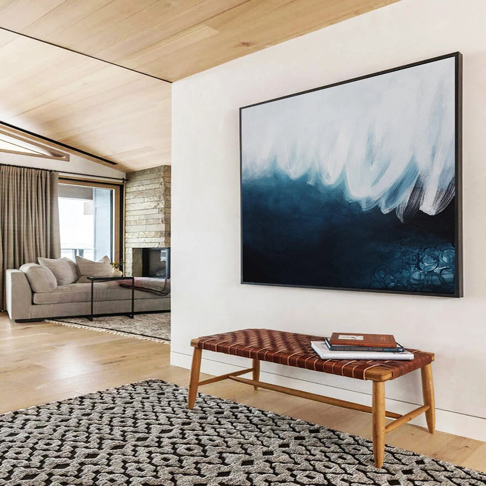 Blue & White Wave Abstract Painting On Canvas DKS039