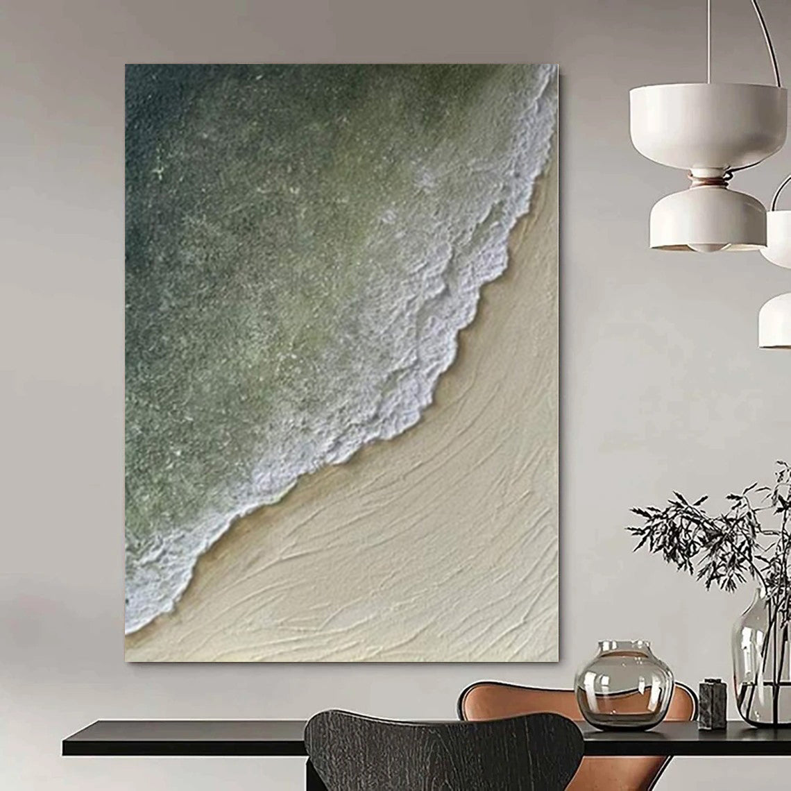 Textured Seaside Scene "Coastal Embrace" Impasto Painting On Canvas PS1084