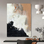 Black, White, Orange and Beige with Dynamic Textures "Fiery Dawn" Abstract Painting On Canvas PS1153