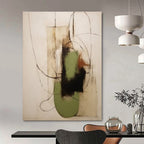 Black, Green, Beige with Curved Lines and Shapes "Organic Fusion" Abstract Painting On Canvas PS1294