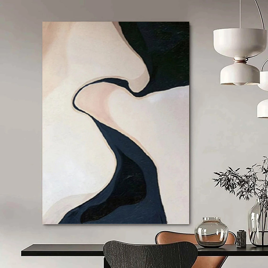 “Black - White Curved Forms” - Organic Abstract Painting On Canvas PT1120