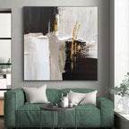 “Black - White - Gold Textured Abstraction” - Black, White, Gold Abstract Painting On Canvas PS0489