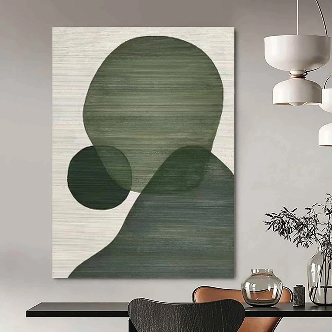 “Green Geometric Shapes” - Minimalist Abstract Painting On Canvas PS0164