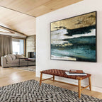 “Gold - Teal - White Textures” - Metallic Accents “Gilded Tide” Painting On Canvas PT1633