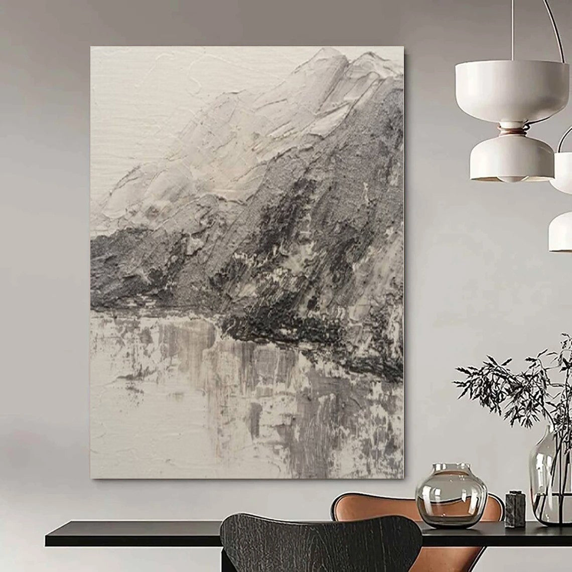 Gray, Black with Textured Landscape "Mountain Echo" Impasto Painting On Canvas PS1200
