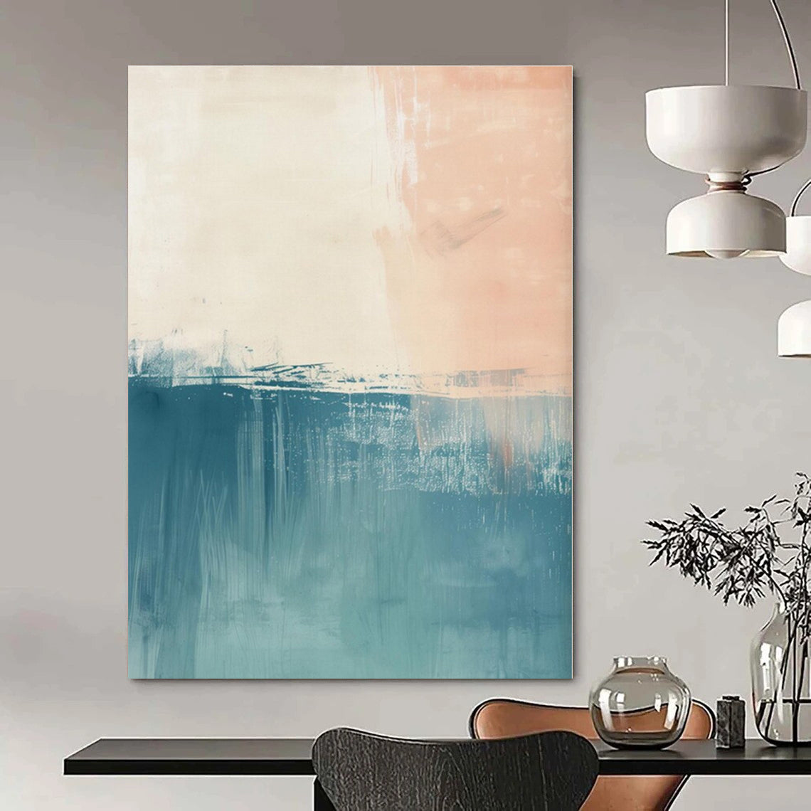 Peach, Coral, Teal with Blended Strokes "Dreamy Dusk" Abstract Painting On Canvas PS1380