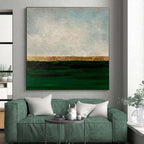“Gold - Green Sea Horizon” - Green, Gray, Gold, Blue Abstract Seascape Painting On Canvas PS0644