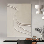 Beige with Curved White Lines "River Flow" Textured Abstract Painting On Canvas PS1094