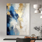 Blue, White, and Gold Abstract Clouds - Flowing Color Abstract Painting On Canvas PS1239