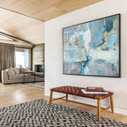 “Blue - Gray Abstract With Gold” - Blue, Gray & Gold Abstract, Modern Acrylic Painting On Canvas DKS756