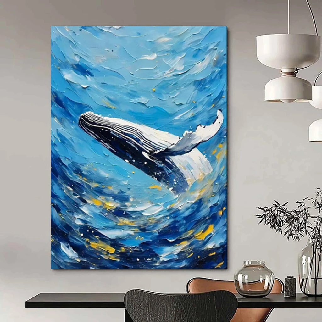 “Impasto Blue Whale Energy” - Expressive Marine Painting On Canvas PT1881