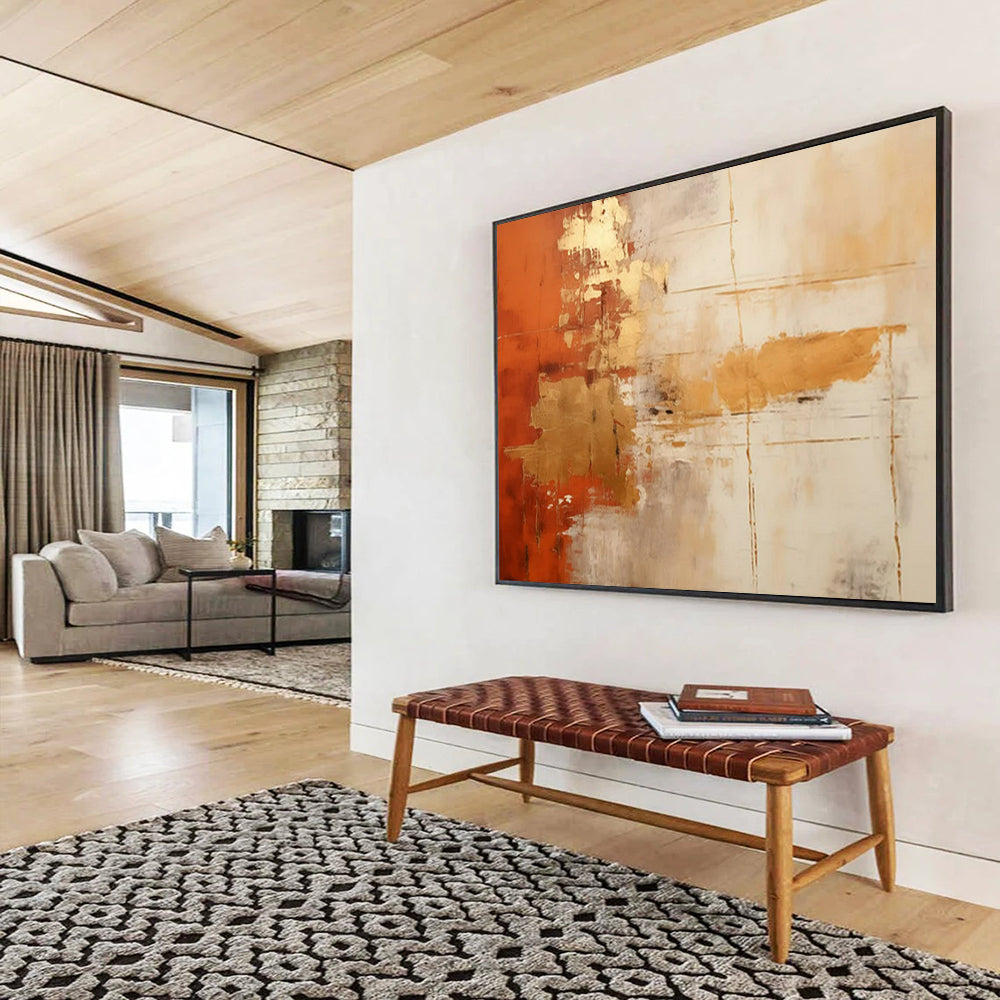 “Orange - Gold - Gray Abstract Fusion” - Warm - Tone Abstract Painting On Canvas PT1571