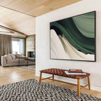 “Flowing Green - Beige Waves” - Green, Beige & White Abstract, Fluid Acrylic Painting On Canvas DKS753