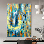 Blue, Yellow, and Orange Dynamic Mix - Energetic Abstract Brushstrokes Painting On Canvas PS1232