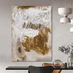 Abstract White and Brown "Expressive Drips" Abstract Expressionist Painting On Canvas PS1085