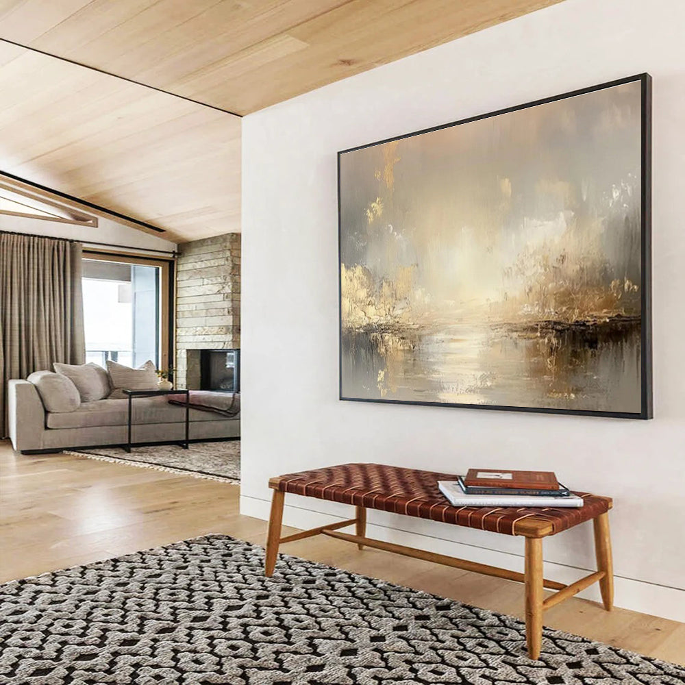 Golden River Mist - Ethereal Landscape Painting On Canvas DKS323