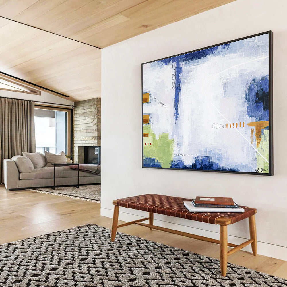 “Blue - Toned Abstract With Subtle Details” - Abstract Painting On Canvas DKS555