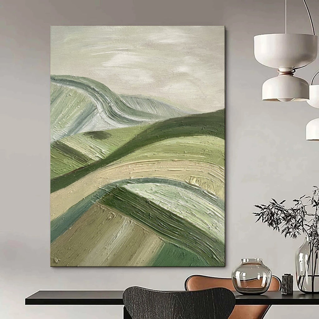 “Green Rolling Hills” - Impasto Landscape Painting On Canvas PT1988