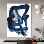 “Indigo Ink Abstraction” - Deep Blue Brushstrokes & Splatters Painting On Canvas DS161