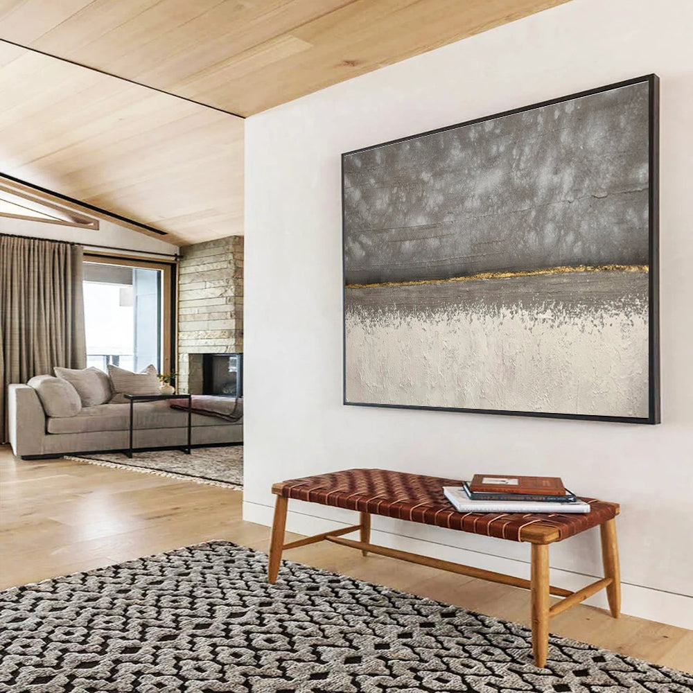 Minimalist Grey with Gold Accent Abstract Painting On Canvas DKS172