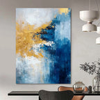 Blue - Gold Abstract Fusion Textured Painting On Canvas DS062
