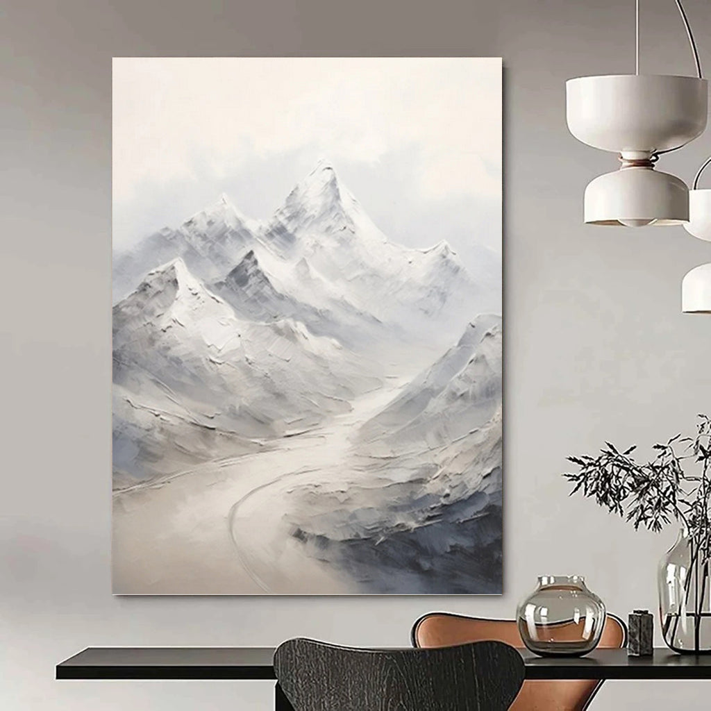 “Grey - White Snowy Mountain Range” - Impasto Landscape Painting On Canvas PT1264