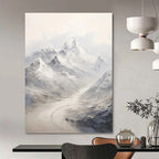“Grey - White Snowy Mountain Range” - Impasto Landscape Painting On Canvas PT1264