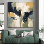 Blue, Yellow, White & Green Abstract Forms Painting On Canvas PS0831