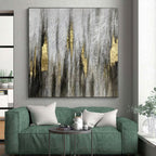 “Textured Grey - Gold Abstract Drip Art” - Luxe Textured Painting On Canvas PS0321