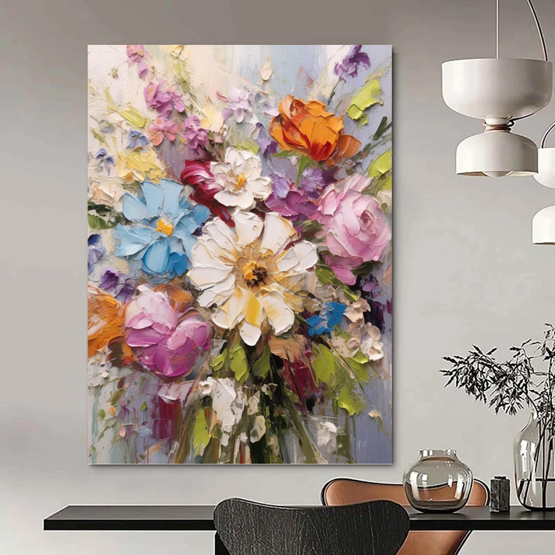 “Textured Floral Bouquet” - Impressionistic, 3D - Styled Painting On Canvas PT1593
