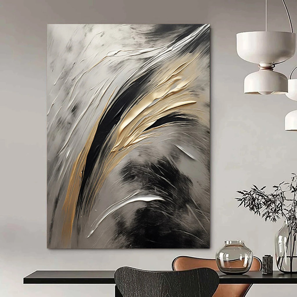 “Metallic Motion” - Textured Silver & Gold Swirls Painting On Canvas DS126