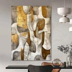 “Gray - Gold Abstract Forms” - Abstract Sculptural Painting On Canvas DS011