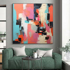 “Coral - Pink - Teal Abstract Vivid Blocks” Painting On Canvas PS0839