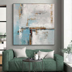 “Blue - Grey - Gold Abstract Geometric Forms” Painting On Canvas PS0375