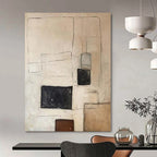 “Beige - Black - Brown Geometric” - Subtle Abstract Painting On Canvas PS0159