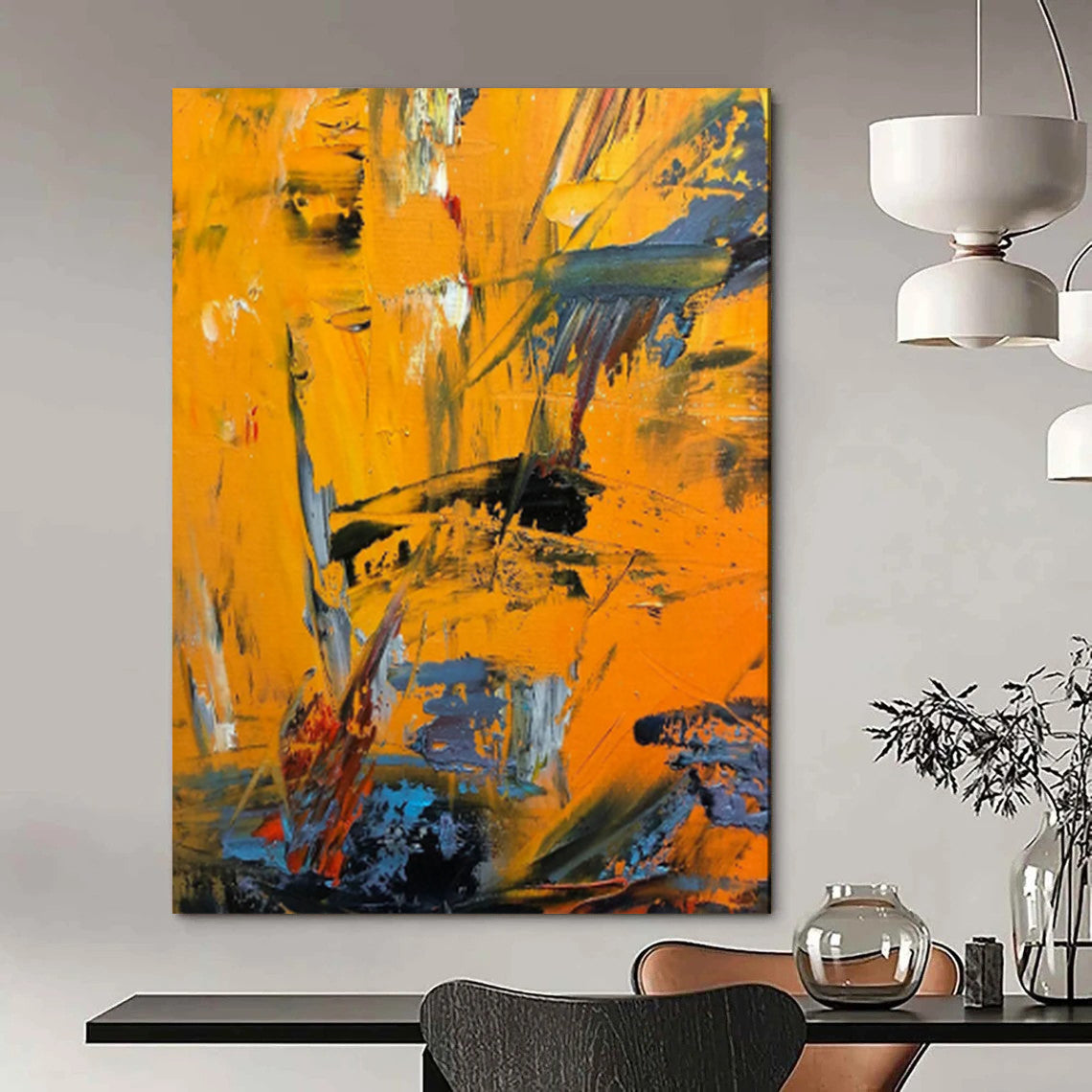 “Vibrant Orange - Blue Abstract” - Abstract Expressionist Painting On Canvas PT1966