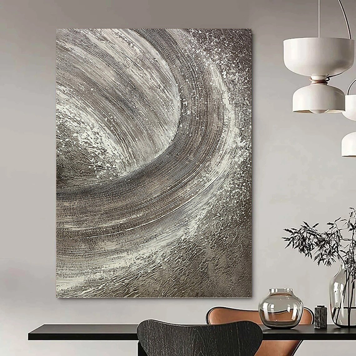 “Textured Silver and Gray Swirls” - Abstract, Tactile - Styled Painting On Canvas PT1542