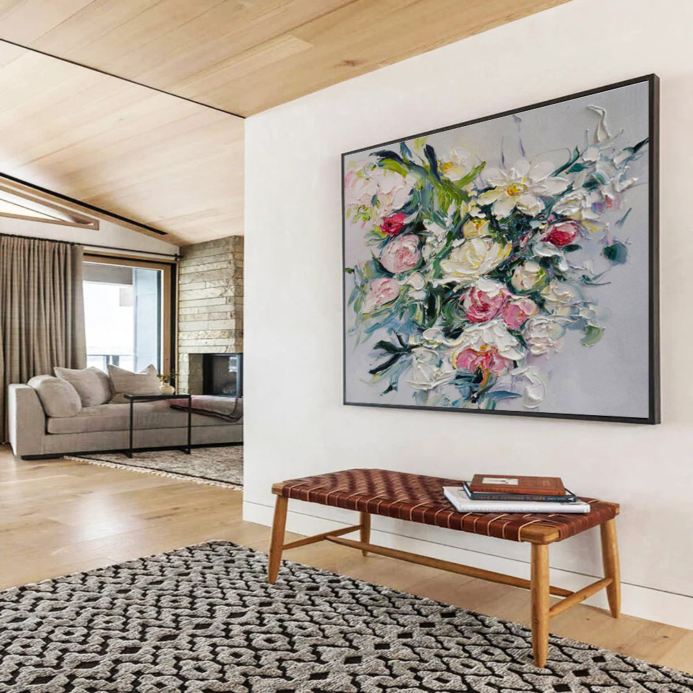 Colorful Blooms - Flower Bouquet Oil Painting, Ideal for Living Room & Bedroom DKS661