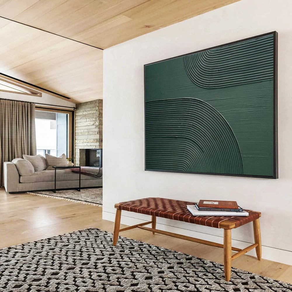 “Textured Green Arcs” - Green Abstract, Tactile Plaster - Style Painting On Canvas DKS752